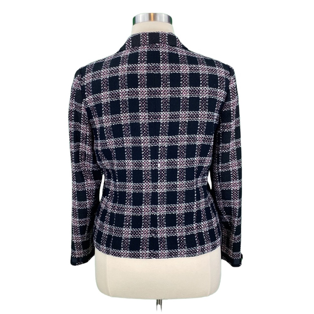 Requirements Petite Classic Black and Pink Plaid Tweed Jacket - Picture 8 of 14